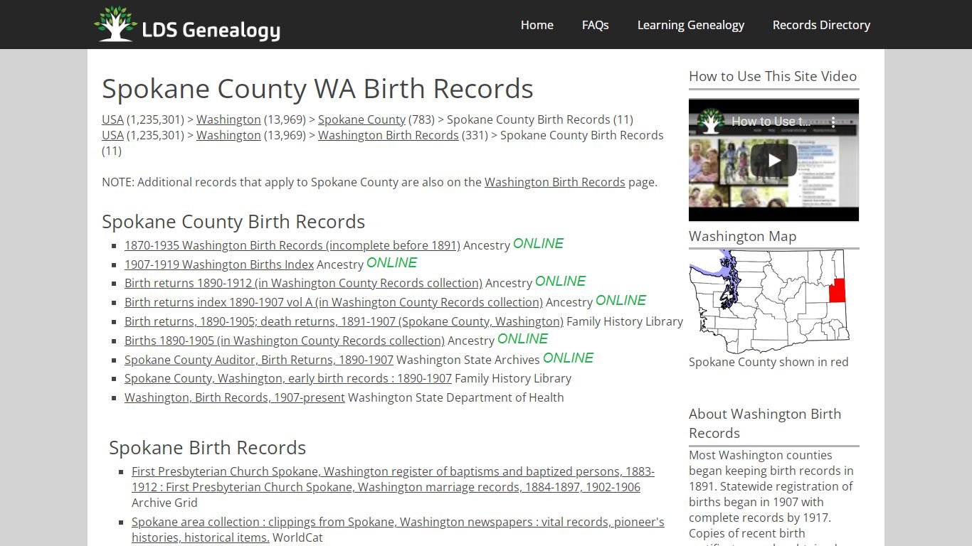 Spokane County WA Birth Records - LDS Genealogy
