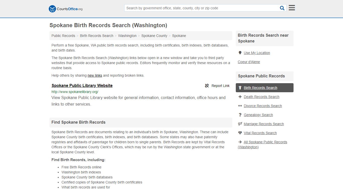 Spokane Birth Records Search (Washington) - County Office